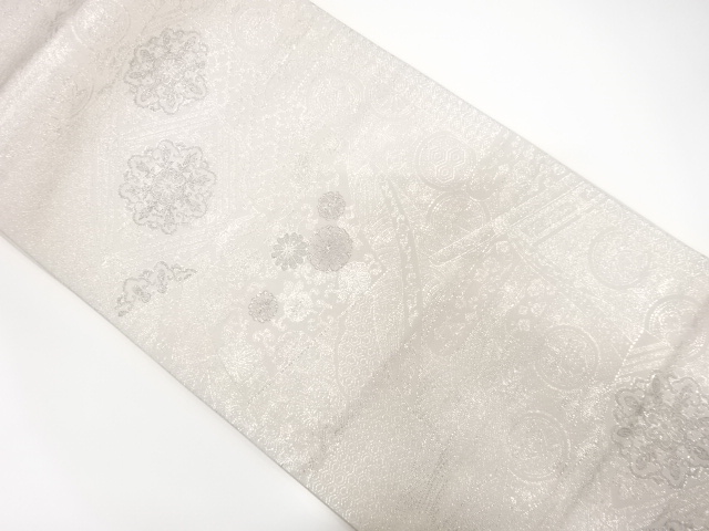 JAPANESE KIMONO / ANTIQUE FUKURO OBI / SILK / WOVEN FLORAL ARABESQUE